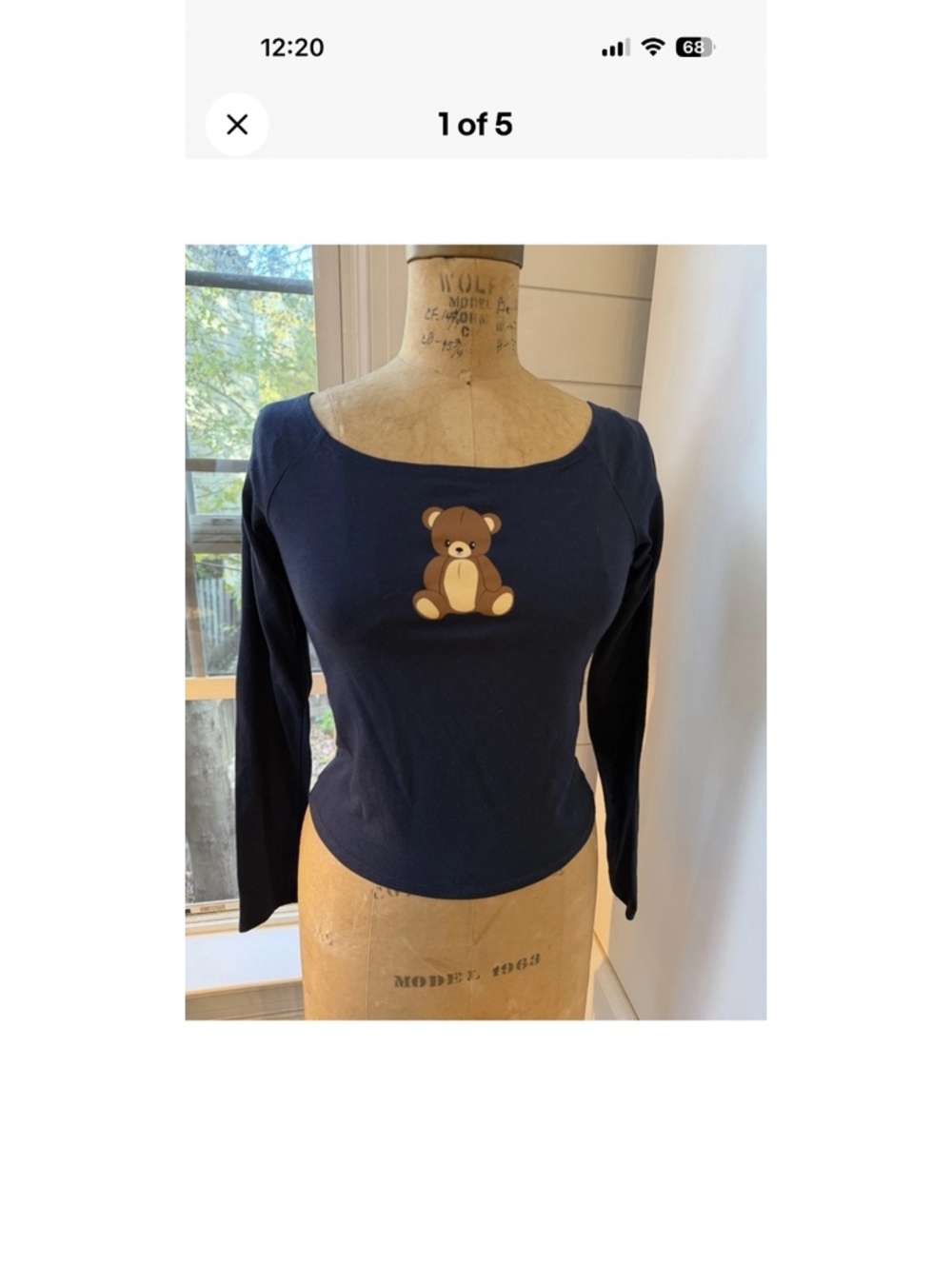 Coquette / Y2K Modern Lux Navy Teddy Bear Graphic Scoop Neck Top Women’s Small
